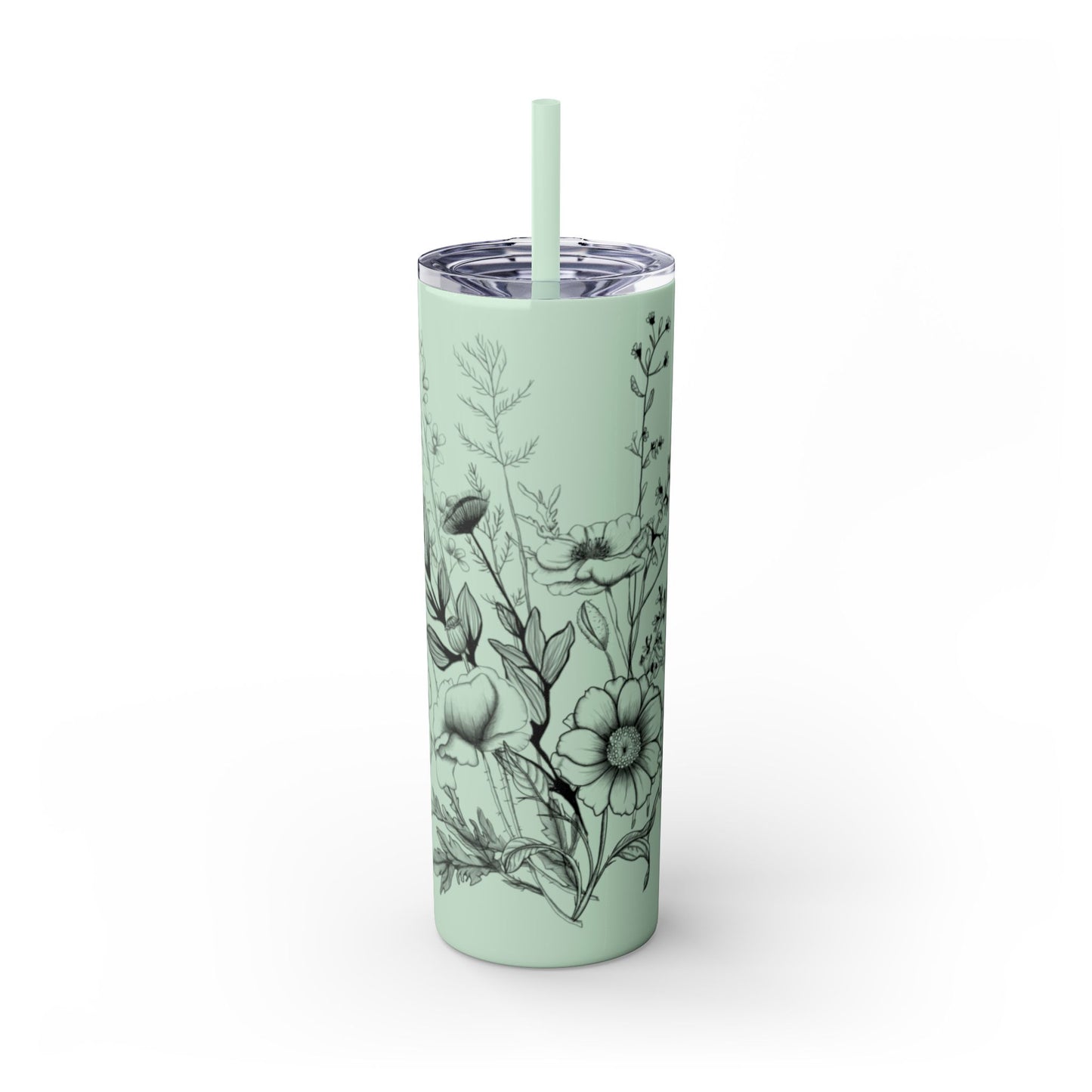 Floral Skinny Tumbler, Elegant Flower Design Drinkware, Perfect for Weddings, Gifts, or Everyday Use