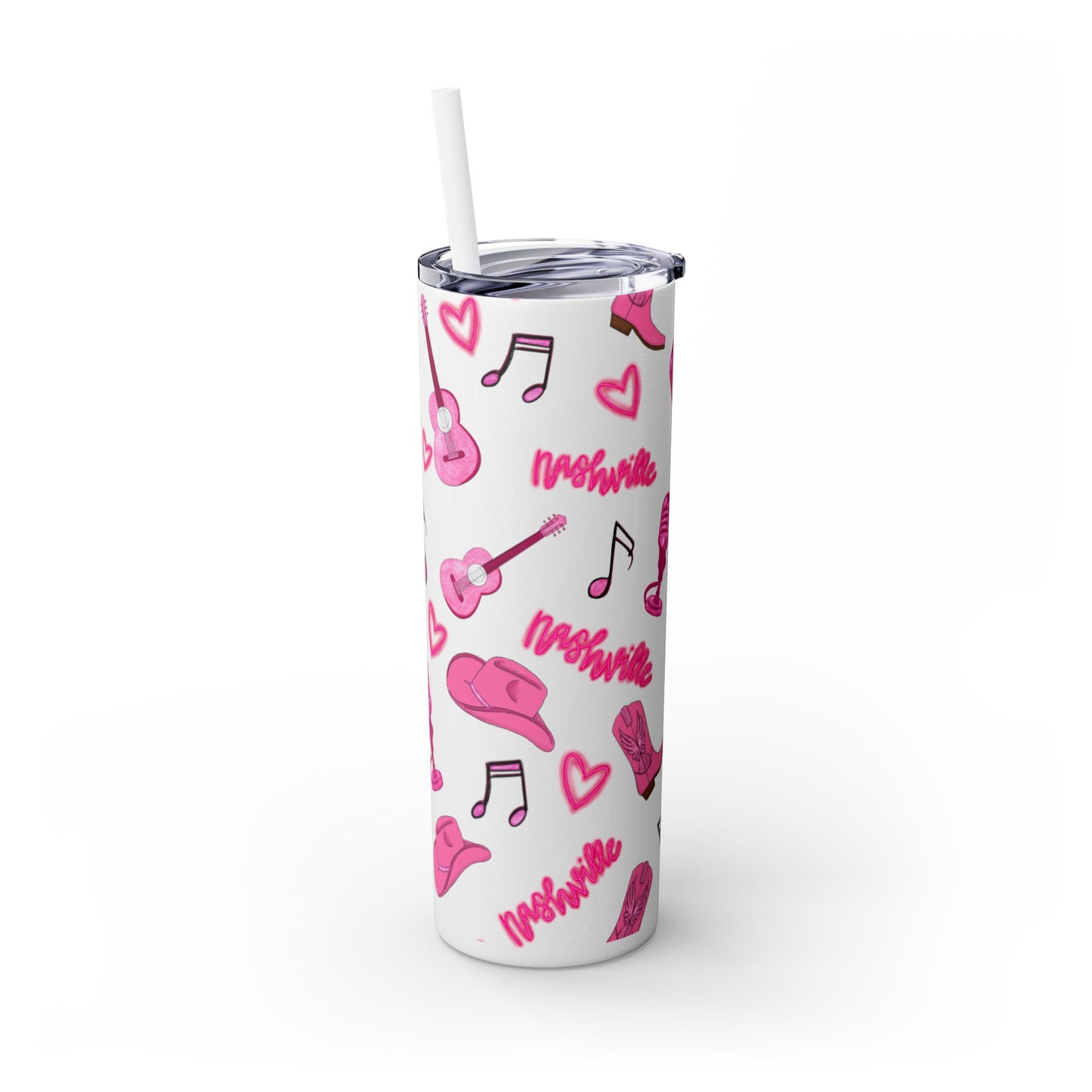 Pink Nashville Themed Skinny Tumbler | 20oz Drink Cup for Concerts, Parties, Gifts, Festivals, or Daily Use