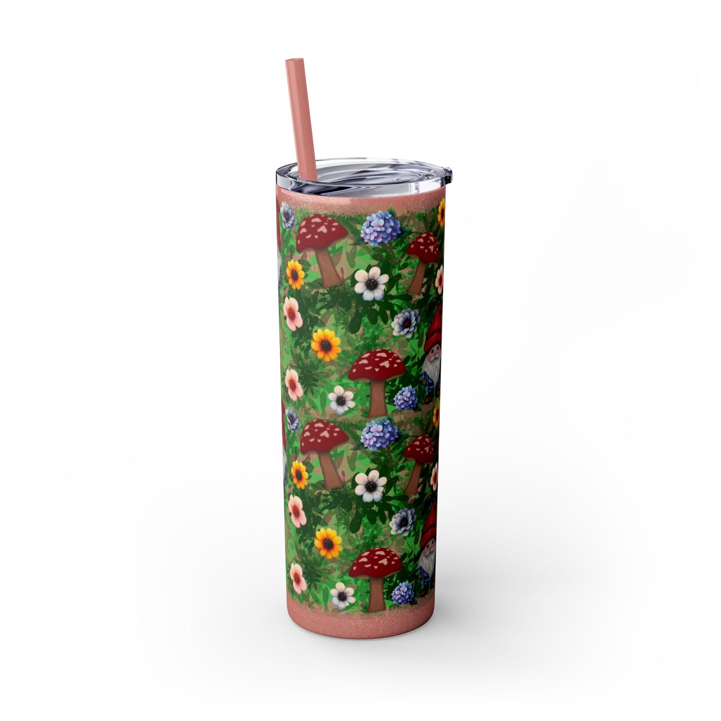 Whimsical Gnome Skinny Tumbler with Straw, Perfect for Garden Lovers, Cute Gift for Birthdays, Summer Drinks, Floral Design