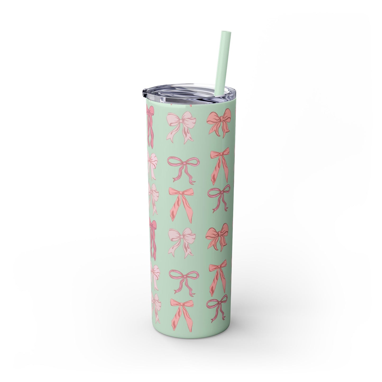 Cute Bow Pattern Skinny Tumbler, 20oz Travel Mug, Gift for Her, Bridesmaid Gift, Bachelorette Party Favor, Hydration Cup