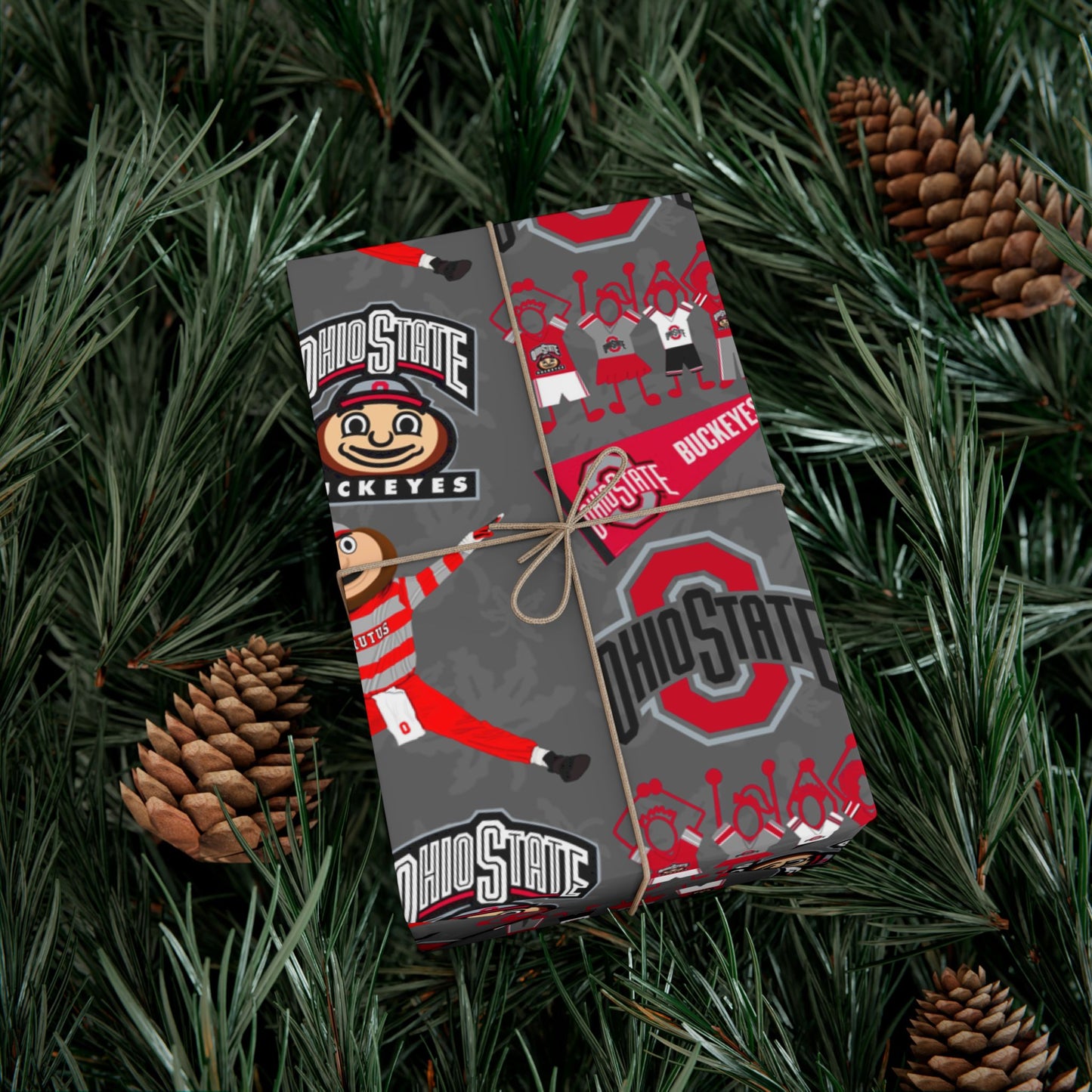 Ohio State Buckeyes Gift Wrap Paper - Brutus Mascot College Football Wrapping Paper