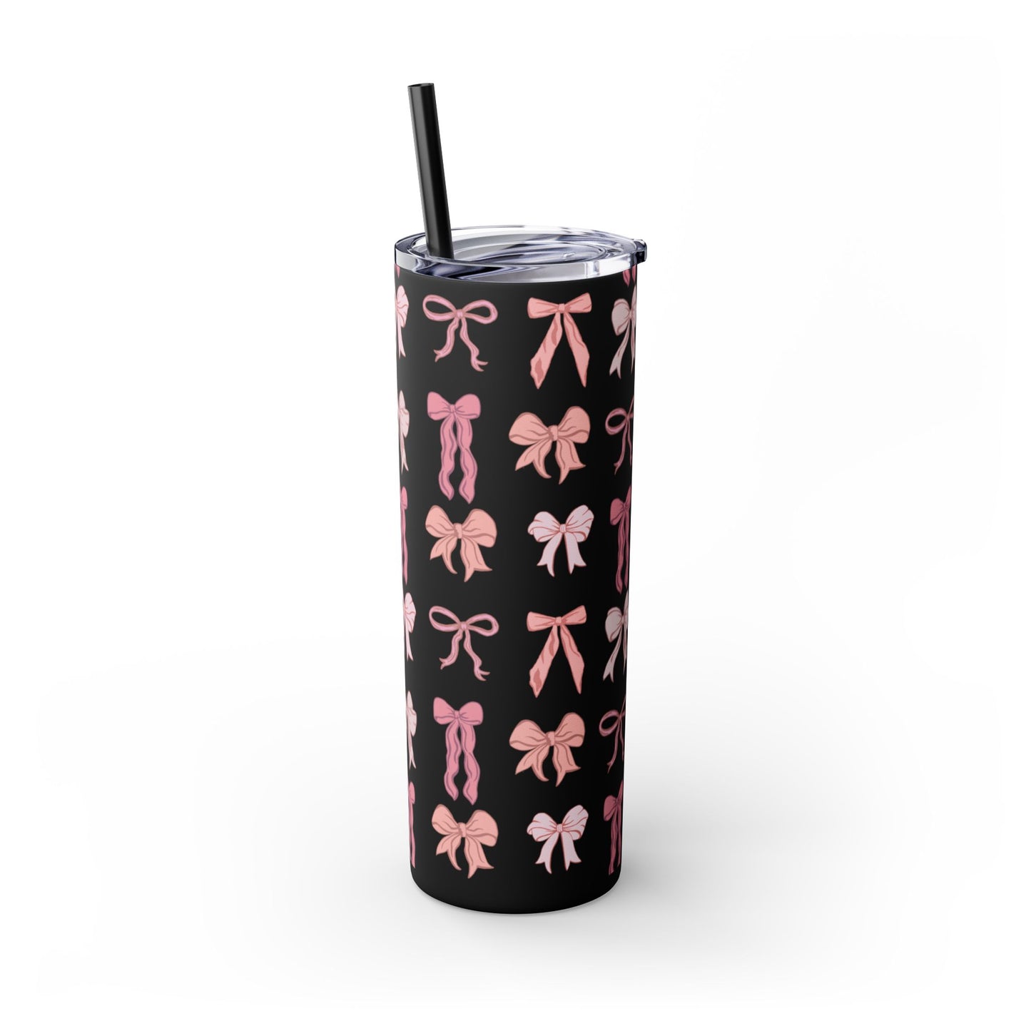 Cute Bow Pattern Skinny Tumbler, 20oz Travel Mug, Gift for Her, Bridesmaid Gift, Bachelorette Party Favor, Hydration Cup