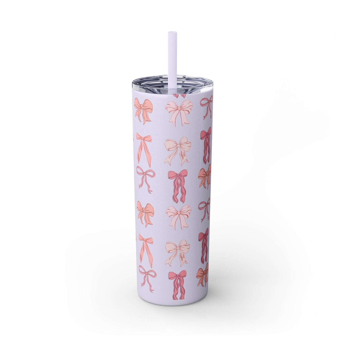 Cute Bow Pattern Skinny Tumbler, 20oz Travel Mug, Gift for Her, Bridesmaid Gift, Bachelorette Party Favor, Hydration Cup