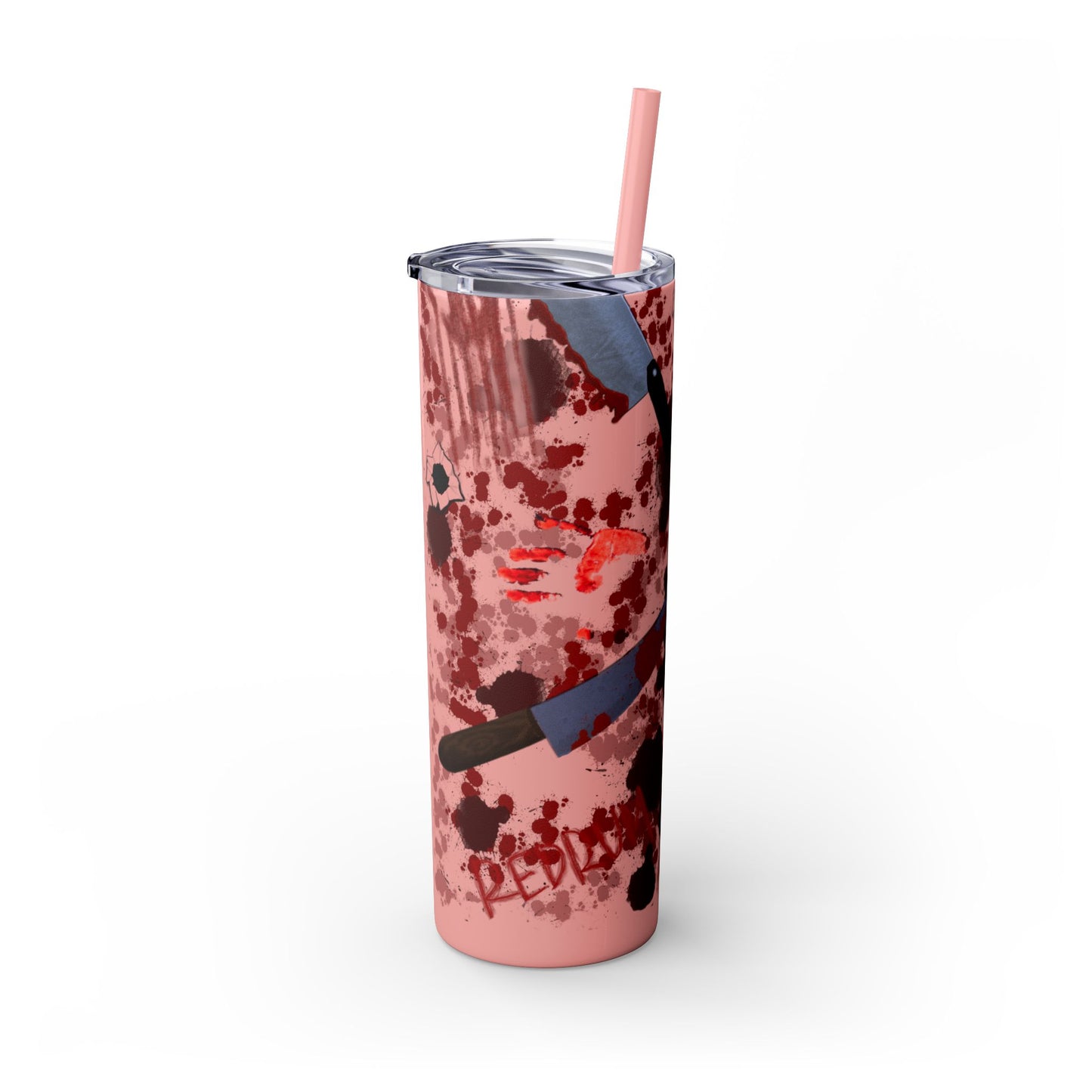Blood Splatter Print Skinny Tumbler | 20oz Insulated Travel Cup, Unique Gift for Artists, Halloween Decor, Stylish Water Bottle, Revenge Themed