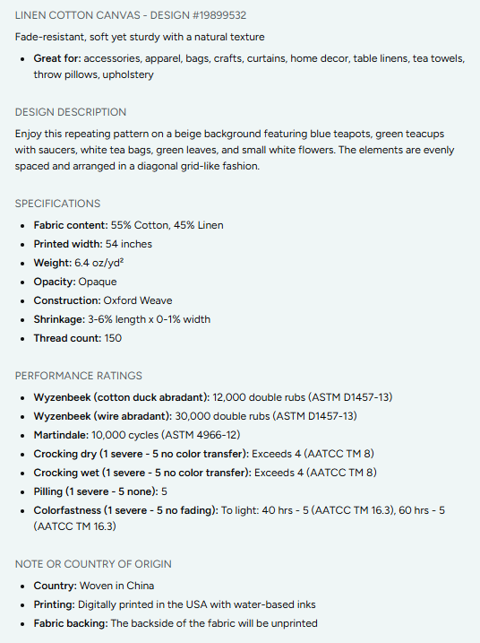 Tea Time Repeating Pattern on Fabric by the Yard
