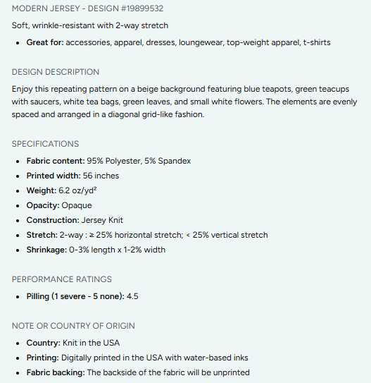 Tea Time Repeating Pattern on Fabric by the Yard