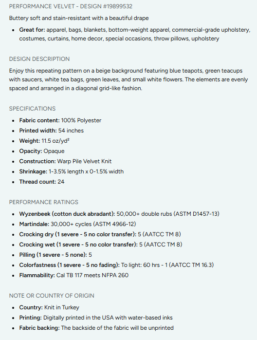 Tea Time Repeating Pattern on Fabric by the Yard