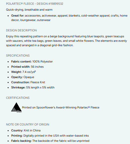 Tea Time Repeating Pattern on Fabric by the Yard