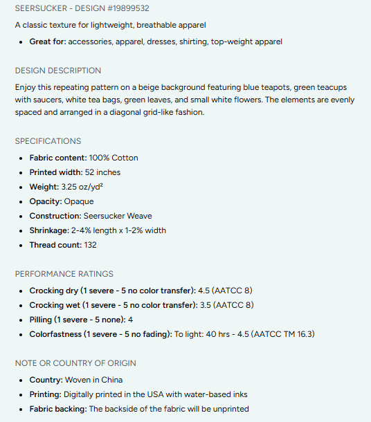 Tea Time Repeating Pattern on Fabric by the Yard