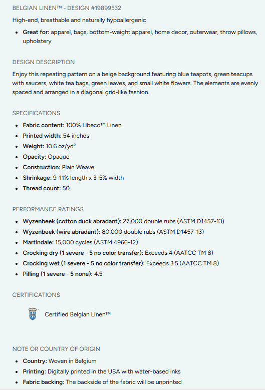 Tea Time Repeating Pattern on Fabric by the Yard