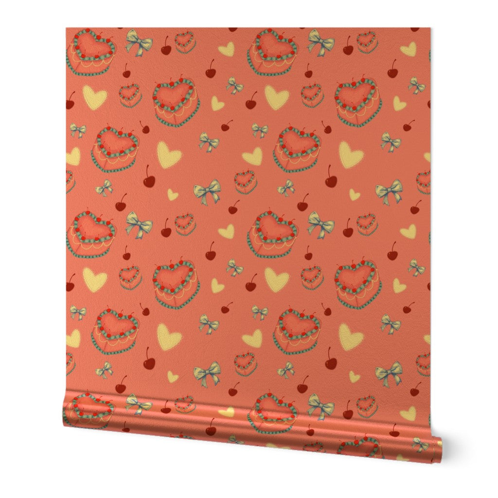Cakes, Bows and Cherries Repeating Pattern Wallpaper