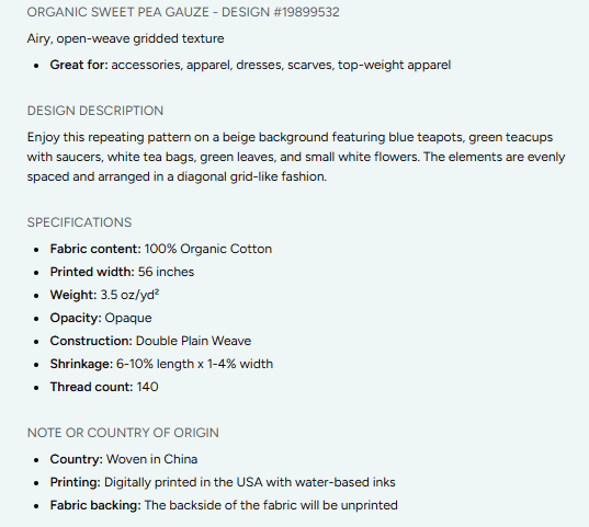 Tea Time Repeating Pattern on Fabric by the Yard