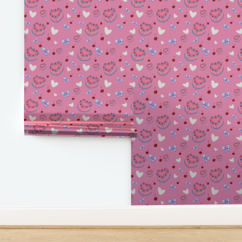 Cakes, Bows and Cherries Repeating Pattern Wallpaper