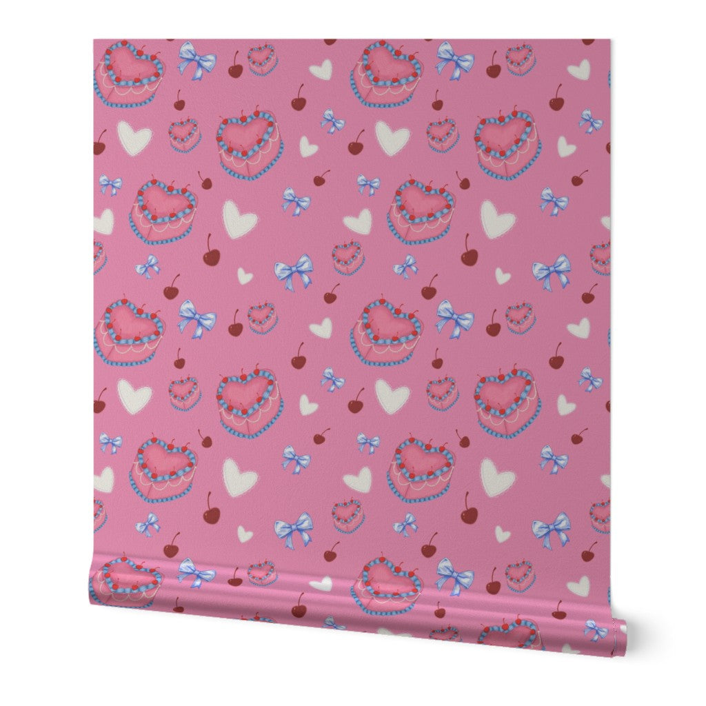 Cakes, Bows and Cherries Repeating Pattern Wallpaper