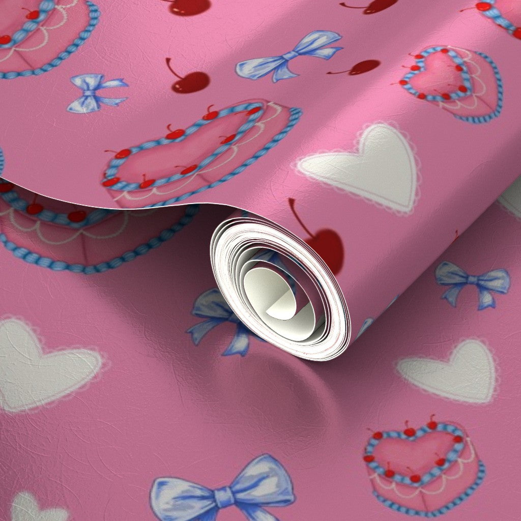 Cakes, Bows and Cherries Repeating Pattern Wallpaper