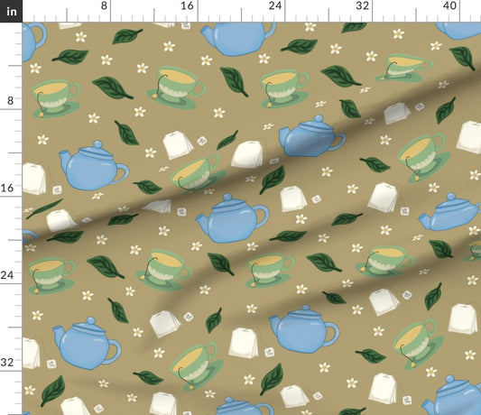 Tea Time Repeating Pattern on Fabric by the Yard