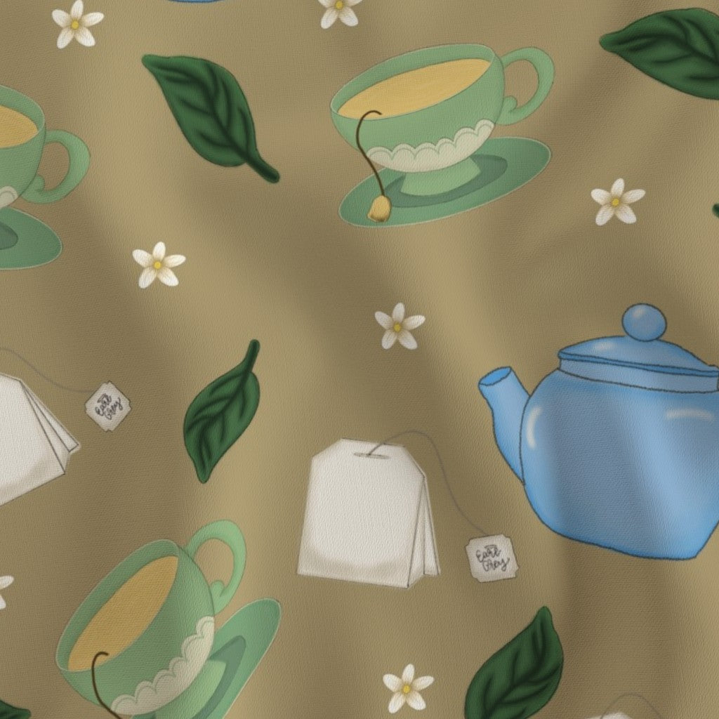 Tea Time Repeating Pattern on Fabric by the Yard